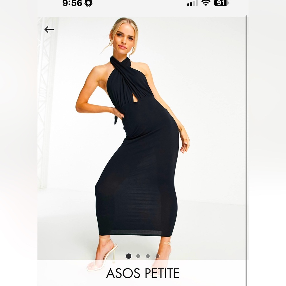 ASOS Petite Black Halter Neck Dress…ASOS L Fits M